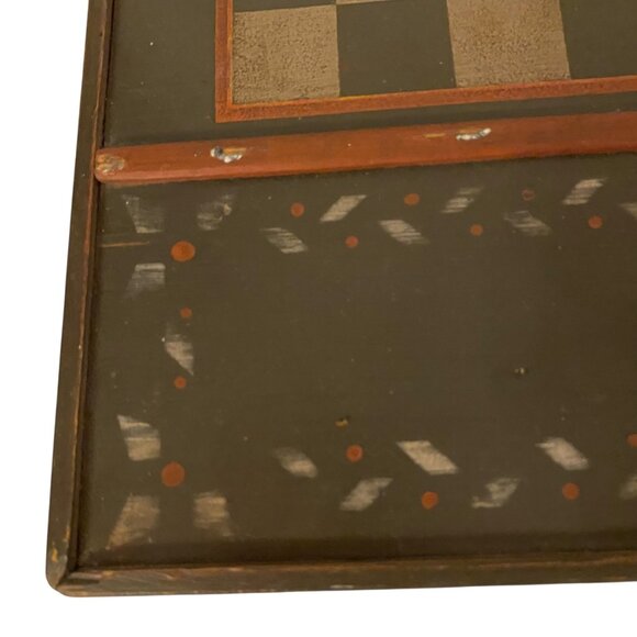 Vintage Hand-Painted Wooden Chess Checkers Game Board Folk Art Stencil Primitive - Picture 3 of 9